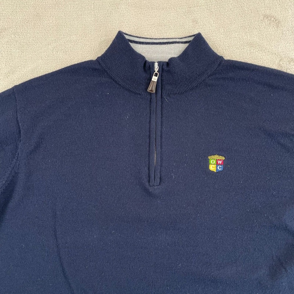 PETER MILLAR Crown Soft‎ Quarter-Zip Sweater Men XL Navy Wool Silk Old Warson CC